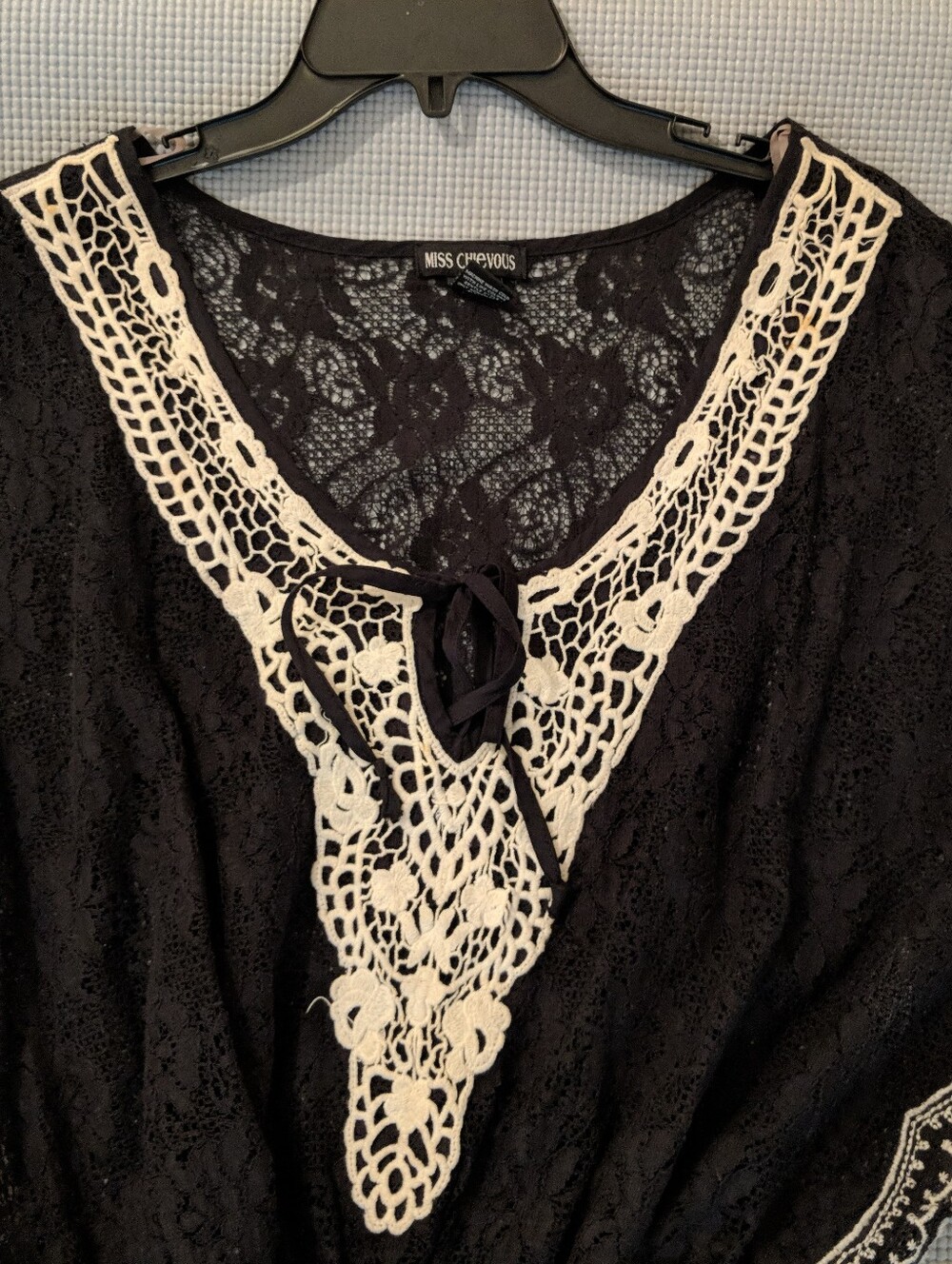 Black Lace Top with Cream Crochet Trim - Picture 2 of 3